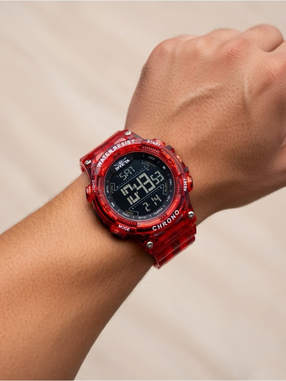 Invicta Red Transparent Digital Chronograph Watch